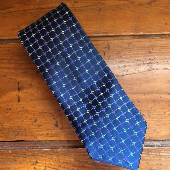 TIE SHOP ROMA SETA SEIDE Mens Tie Made in Italy 100% Silk Blue Square Flower - Picture 7 of 11